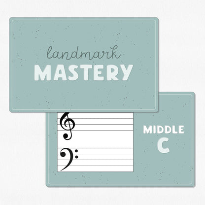 Two music theory flashcards on a neutral colored background.
